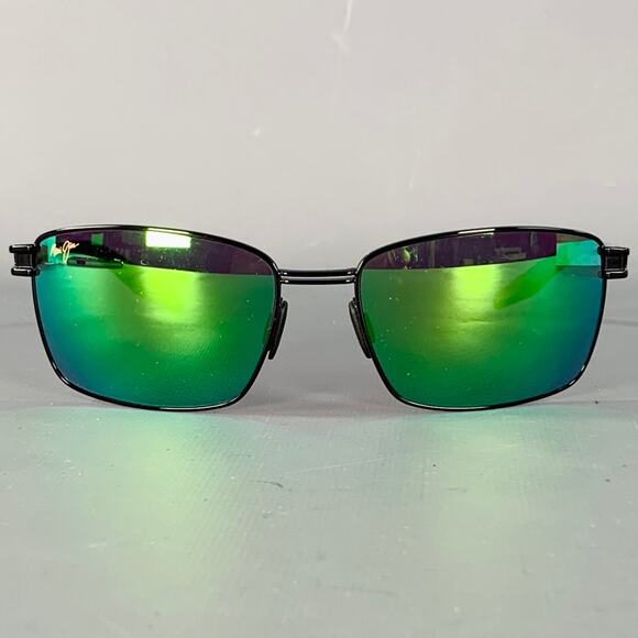 MAUI JIM Cove Park Black Iridescent Green Acetate Metal Polarized Sunglasses - Picture 1 of 8